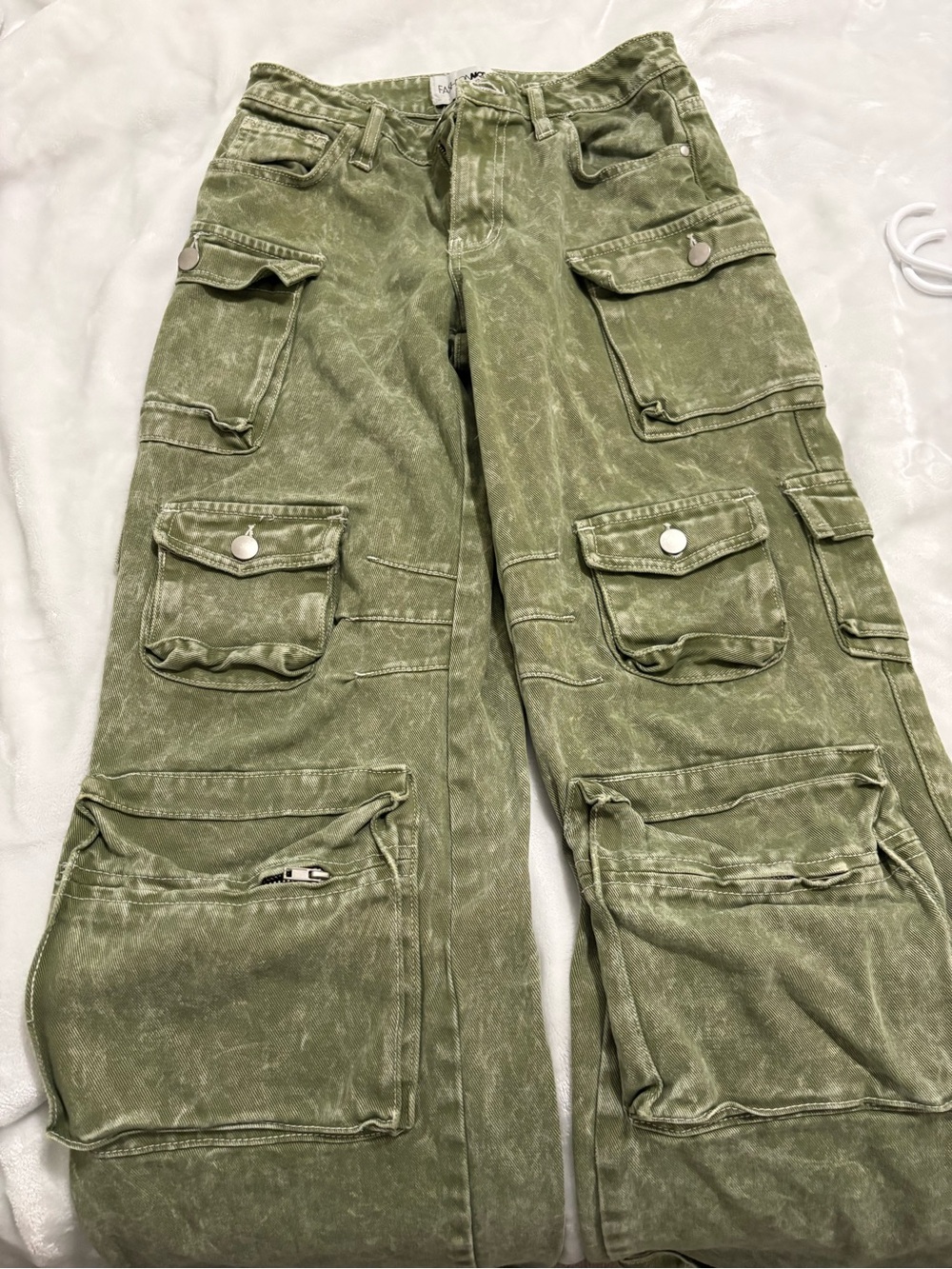 Fashion Nova Olive Utility Cargo Pants with Multiple Pockets